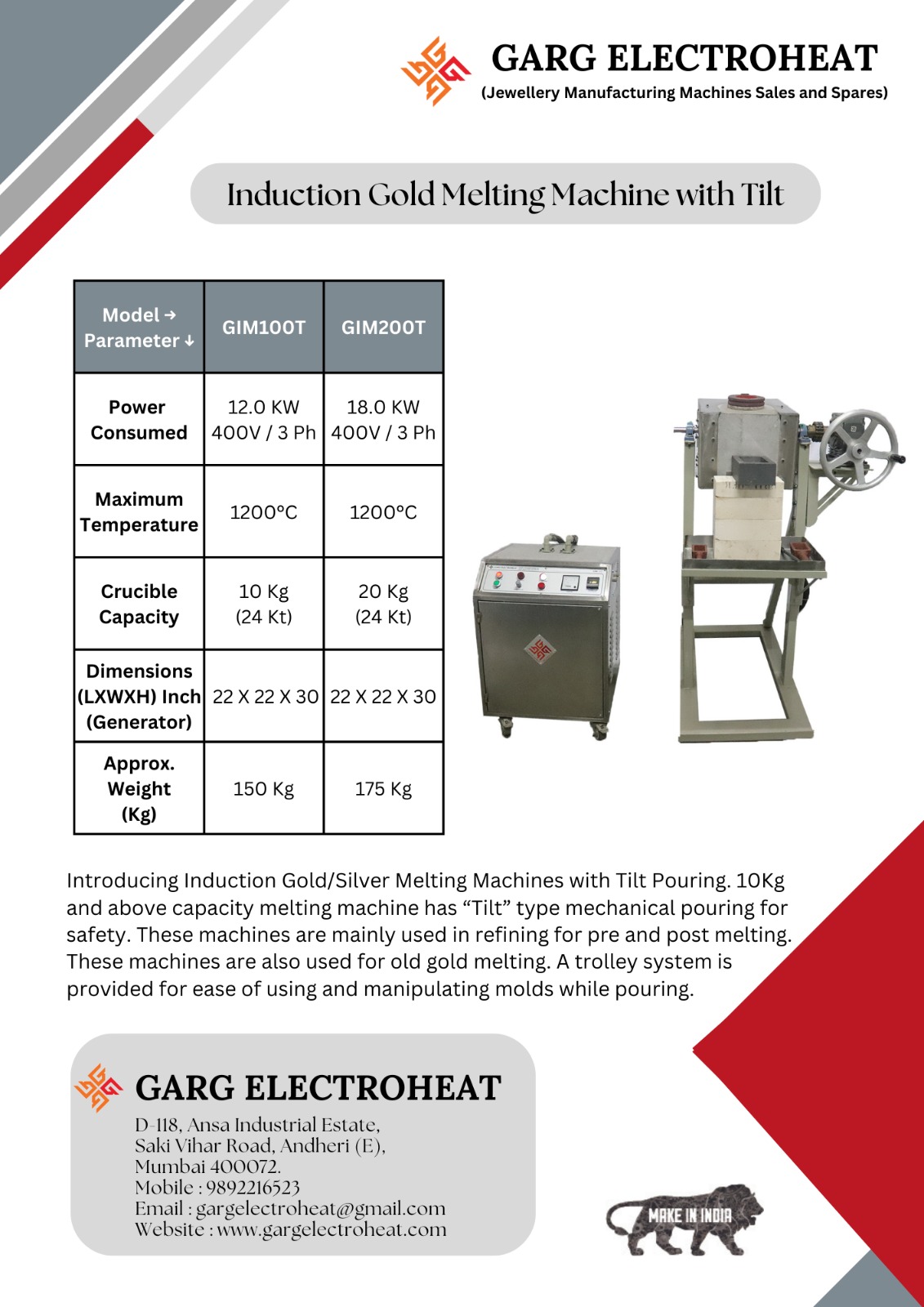 Induction Gold Melting Machine with Tilt